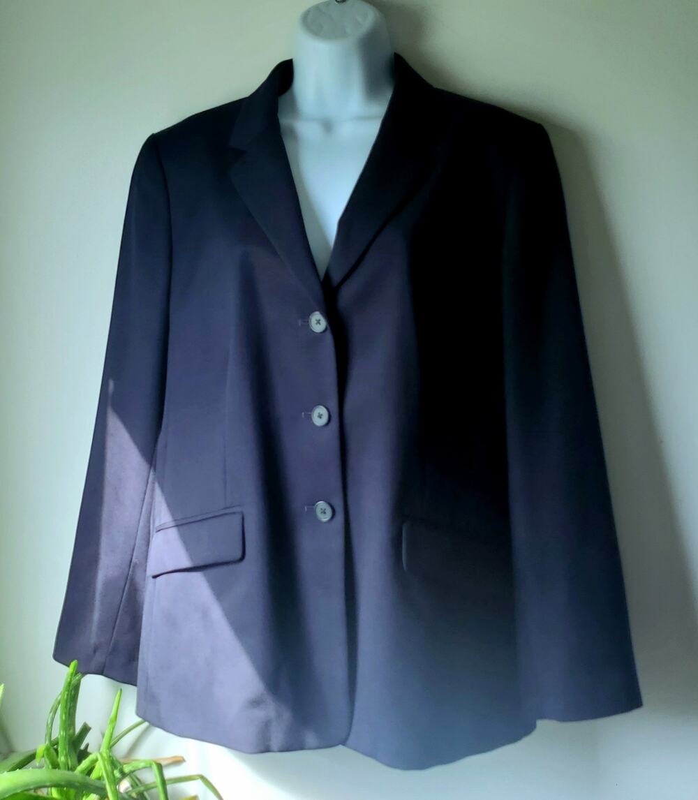 Lands End  Dark Blue Womens Wool Blazer Size 12P Preppy Professional Classic